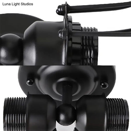 Vintage Industrial 1/2-Light Metal Bulb Wall Sconce With Cage Shade For Restaurants - Black/Nickel