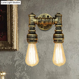 Vintage Industrial 2-Light Wall Sconce With Water Pipe Décor In Black/Antique Brass