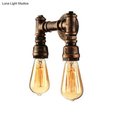 Vintage Industrial 2-Light Wall Sconce With Water Pipe Décor In Black/Antique Brass
