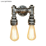Vintage Industrial 2-Light Wall Sconce With Water Pipe Décor In Black/Antique Brass