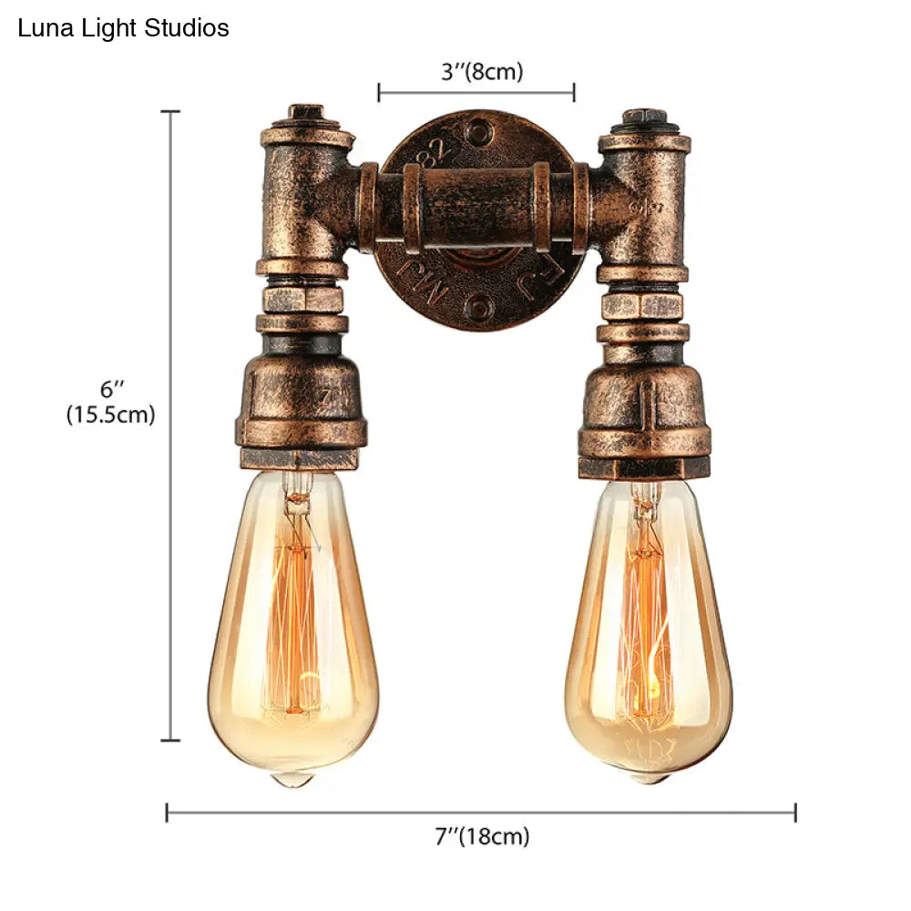 Vintage Industrial 2-Light Wall Sconce With Water Pipe Décor In Black/Antique Brass