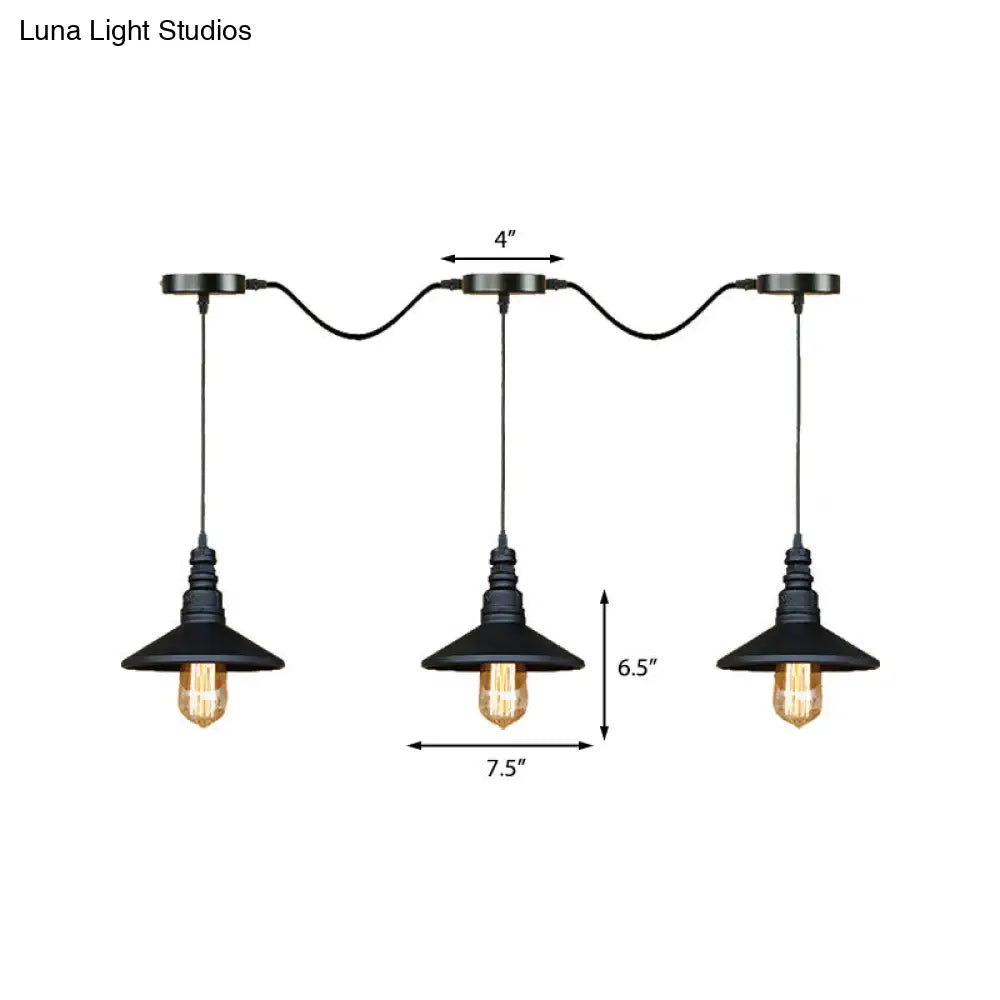 Vintage Industrial Black Iron Saucer Pendant Ceiling Light With Wire Connection - Pack Of 3/5 Bulbs