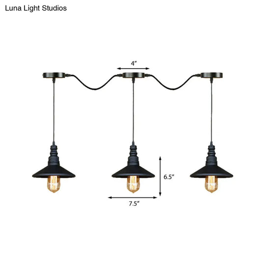 Vintage Industrial Black Iron Saucer Pendant Ceiling Light With Wire Connection - Pack Of 3/5 Bulbs