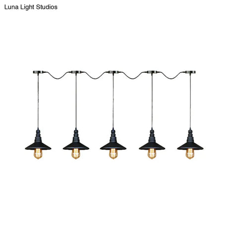 Vintage Industrial Black Iron Saucer Pendant Ceiling Light With 3/5 Bulbs And Wire Connection