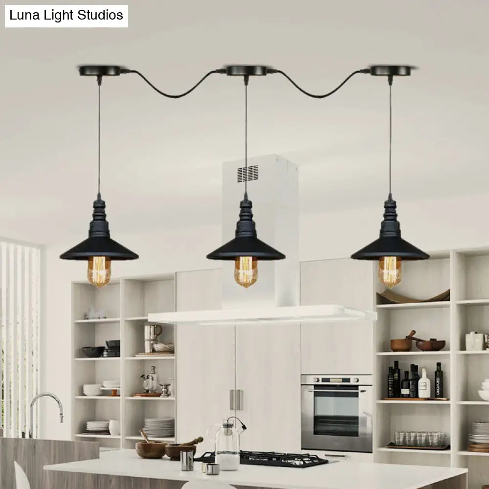 Vintage Industrial Black Iron Saucer Pendant Ceiling Light With 3/5 Bulbs And Wire Connection