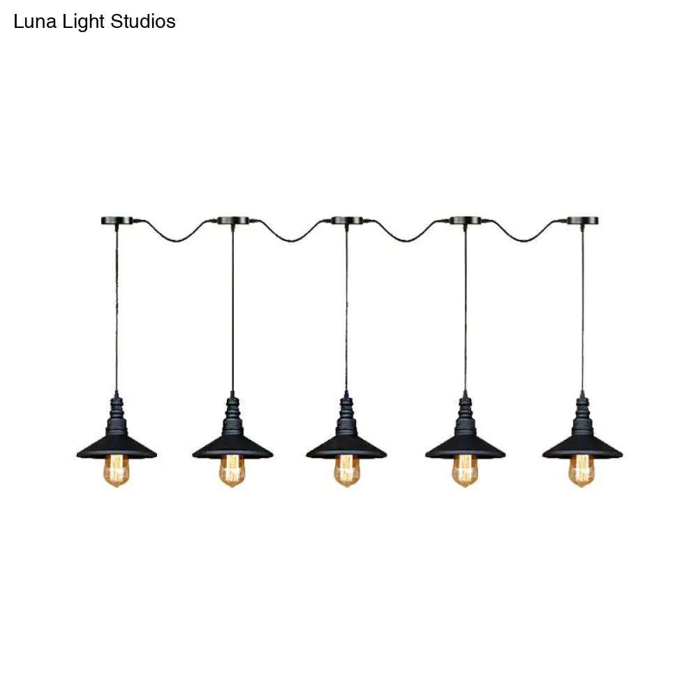 Vintage Industrial Black Iron Saucer Pendant Ceiling Light With Wire Connection - Pack Of 3/5 Bulbs