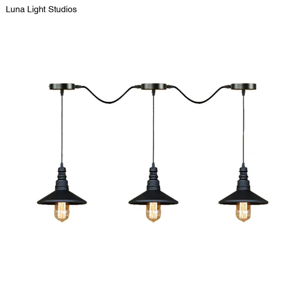 Vintage Industrial Black Iron Saucer Pendant Ceiling Light With 3/5 Bulbs And Wire Connection