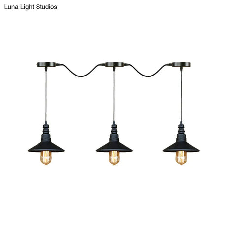 Vintage Industrial Black Iron Saucer Pendant Ceiling Light With 3/5 Bulbs And Wire Connection