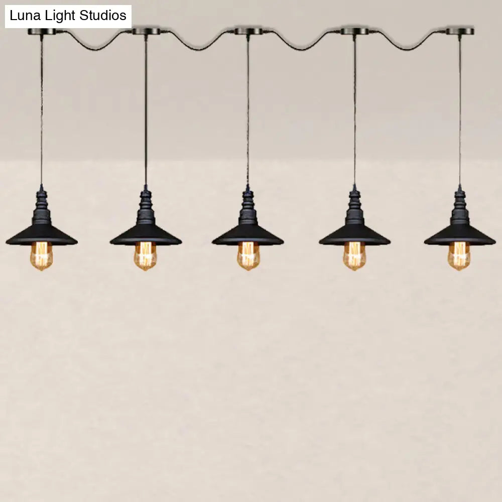 Vintage Industrial Black Iron Saucer Pendant Ceiling Light With Wire Connection - Pack Of 3/5 Bulbs