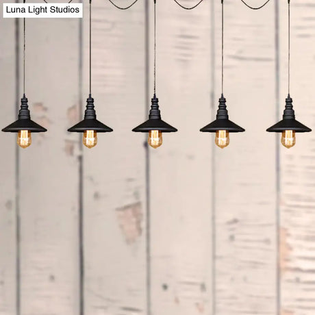 Vintage Industrial Black Iron Saucer Pendant Ceiling Light With 3/5 Bulbs And Wire Connection