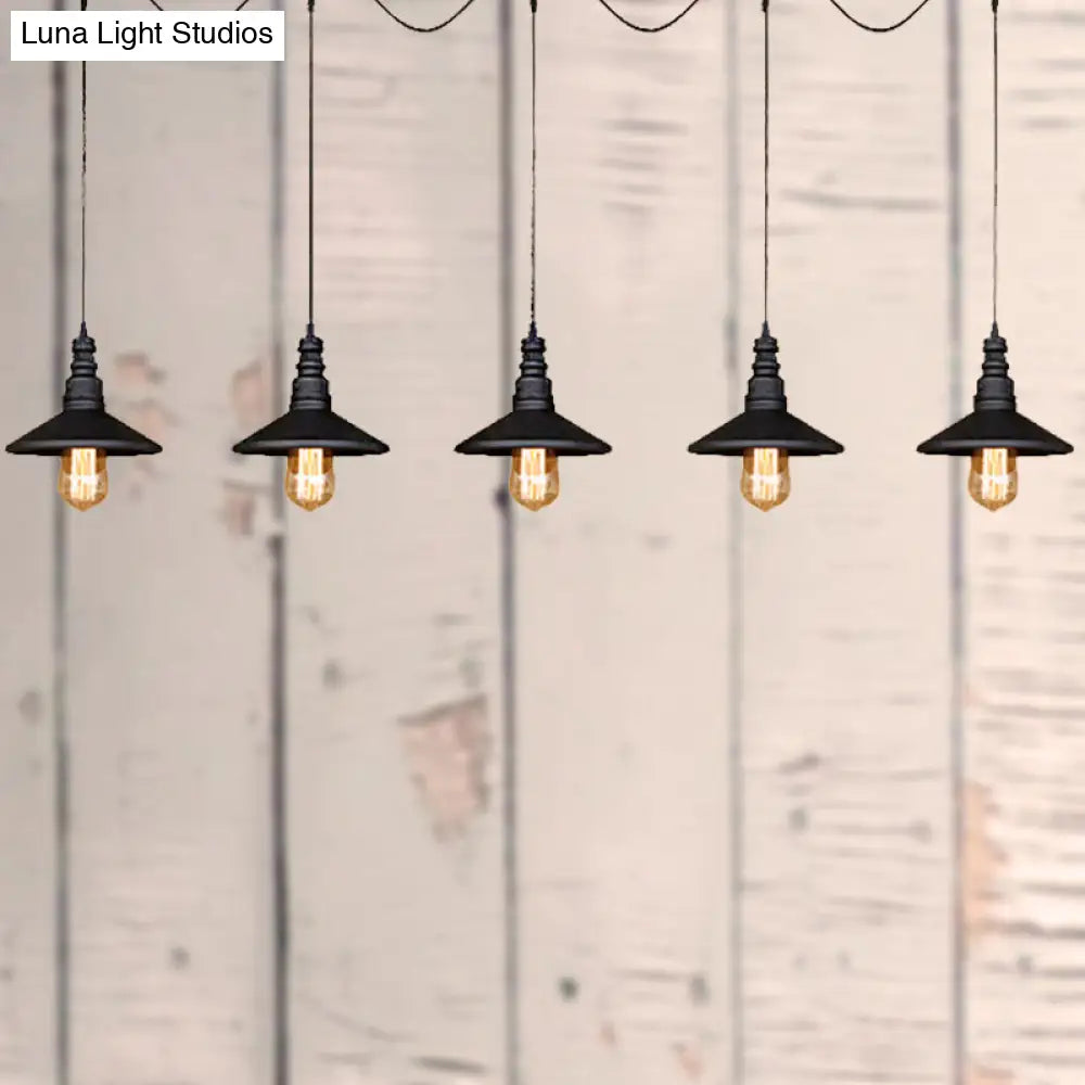 Vintage Industrial Black Iron Saucer Pendant Ceiling Light With Wire Connection - Pack Of 3/5 Bulbs