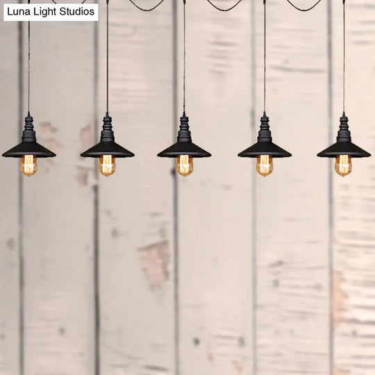 Vintage Industrial Black Iron Saucer Pendant Ceiling Light With Wire Connection - Pack Of 3/5 Bulbs