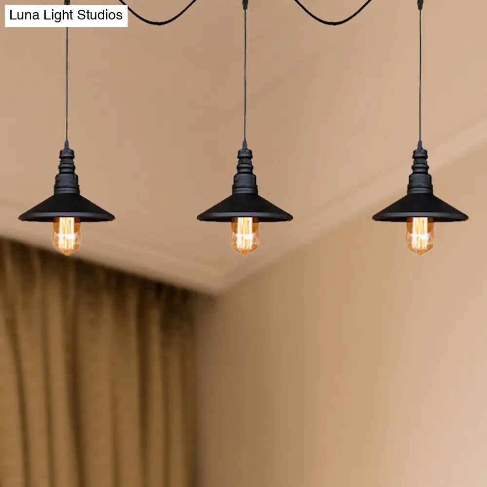 Vintage Industrial Black Iron Saucer Pendant Ceiling Light With Wire Connection - Pack Of 3/5 Bulbs
