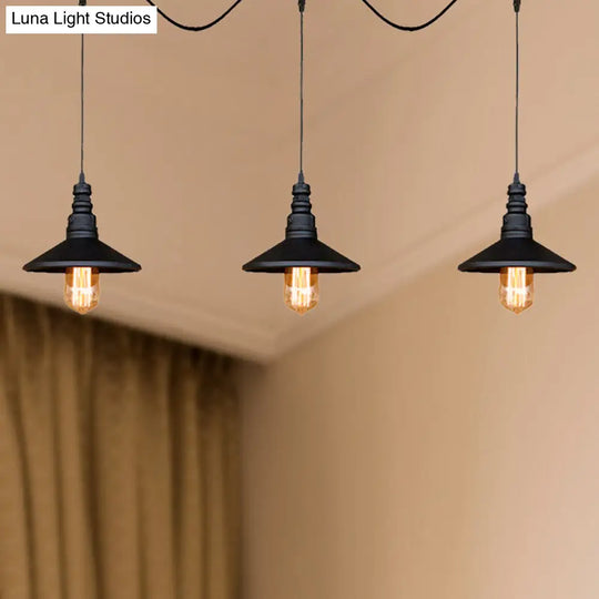 Vintage Industrial Black Iron Saucer Pendant Ceiling Light With Wire Connection - Pack Of 3/5 Bulbs