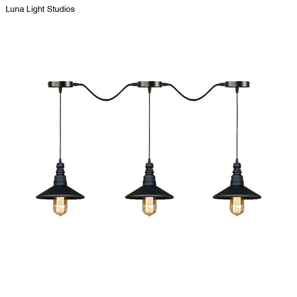 Vintage Industrial Black Iron Saucer Pendant Ceiling Light With Wire Connection - Pack Of 3/5 Bulbs