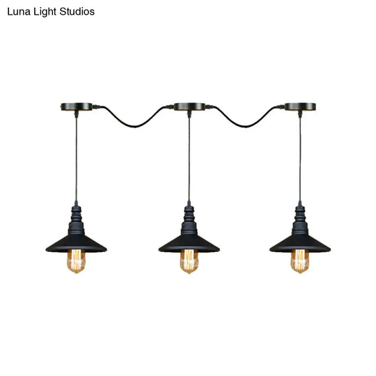 Vintage Industrial Black Iron Saucer Pendant Ceiling Light With Wire Connection - Pack Of 3/5 Bulbs