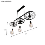 Vintage Industrial Black Island Light With Wrought Iron Wheel Design For Living Room