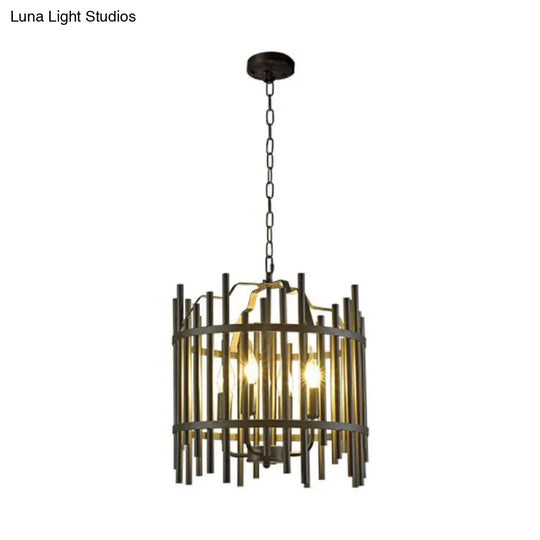 Vintage Industrial 4 Head Metal Chandelier Pendant Light For Restaurants - Black Caged Design