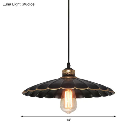 Vintage Industrial Black Metal Pendant Ceiling Light - Scalloped Hanging Style For Restaurant 1