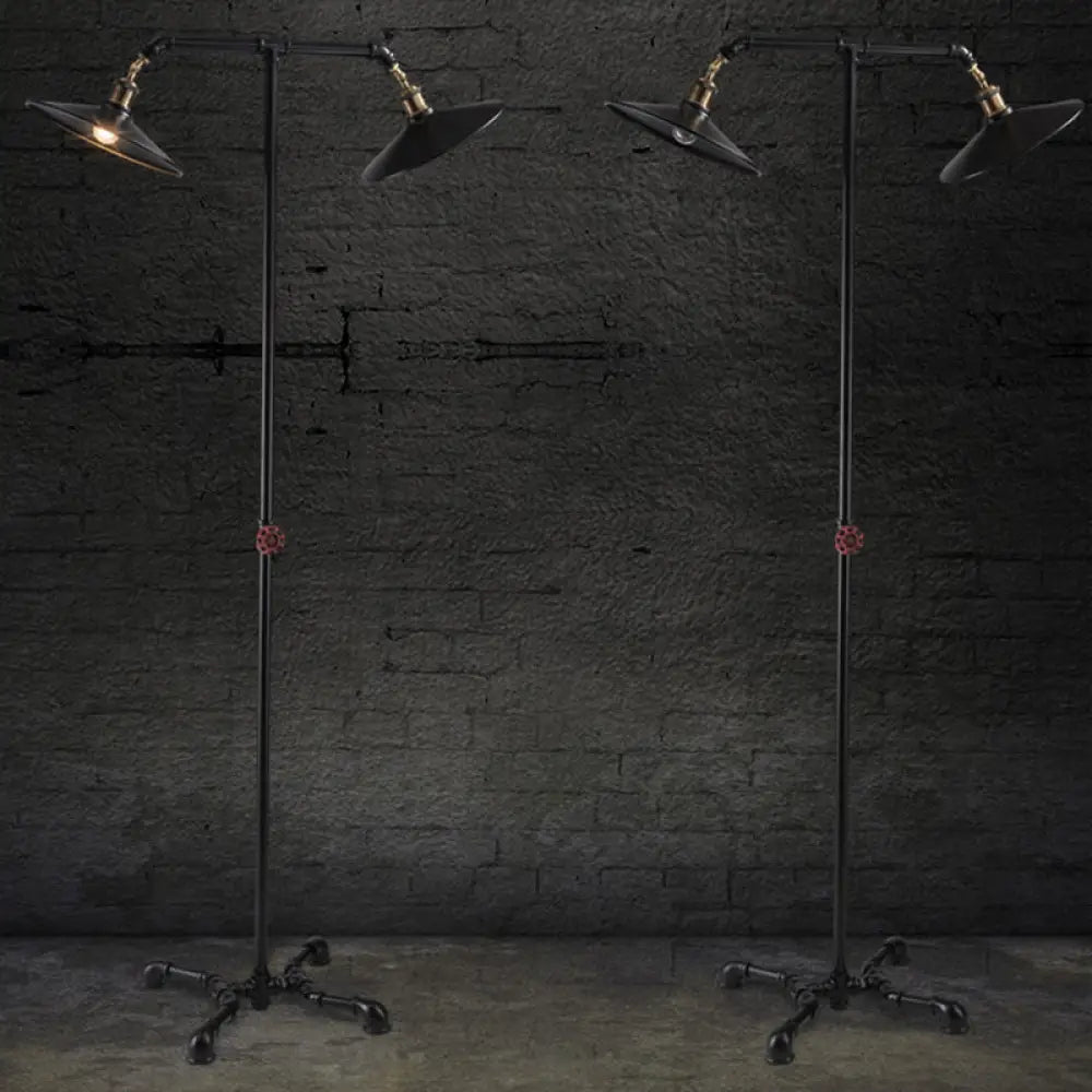 Vintage Industrial Black Metallic Standing Floor Lamp With Flared Lights - Perfect For Bedroom