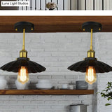 Vintage Industrial Black Scalloped Semi Flush Mount Metal Ceiling Fixture With 1 Light