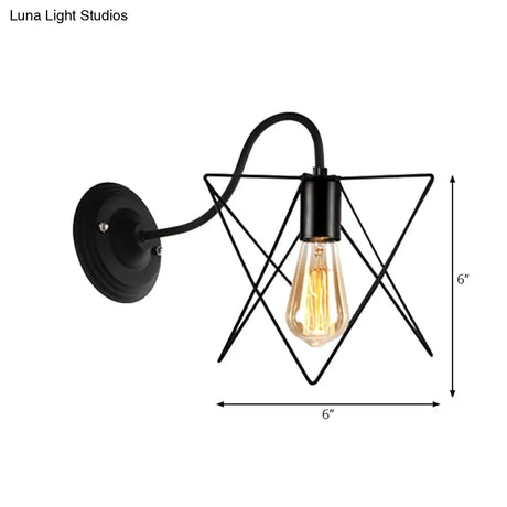 Vintage Industrial Black Wall Lamp Sconce With Wire Frame - Perfect For Coffee Shop Ambiance