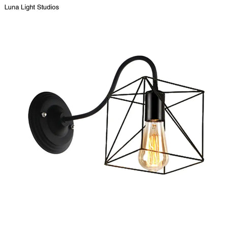 Vintage Industrial Black Wall Lamp Sconce With Wire Frame - Perfect For Coffee Shop Ambiance