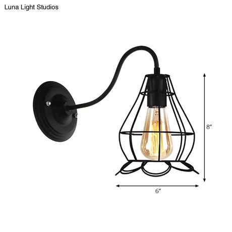 Vintage Industrial Black Wall Lamp Sconce With Wire Frame - Perfect For Coffee Shop Ambiance