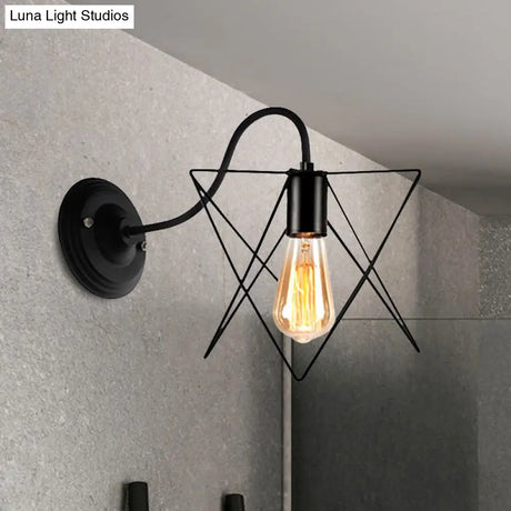 Vintage Industrial Black Wall Lamp Sconce With Wire Frame - Perfect For Coffee Shop Ambiance