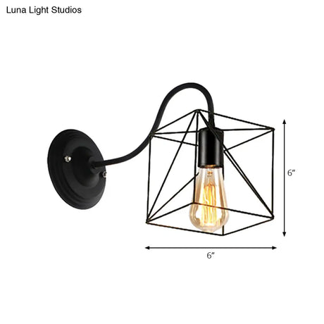 Vintage Industrial Black Wall Lamp Sconce With Wire Frame - Perfect For Coffee Shop Ambiance