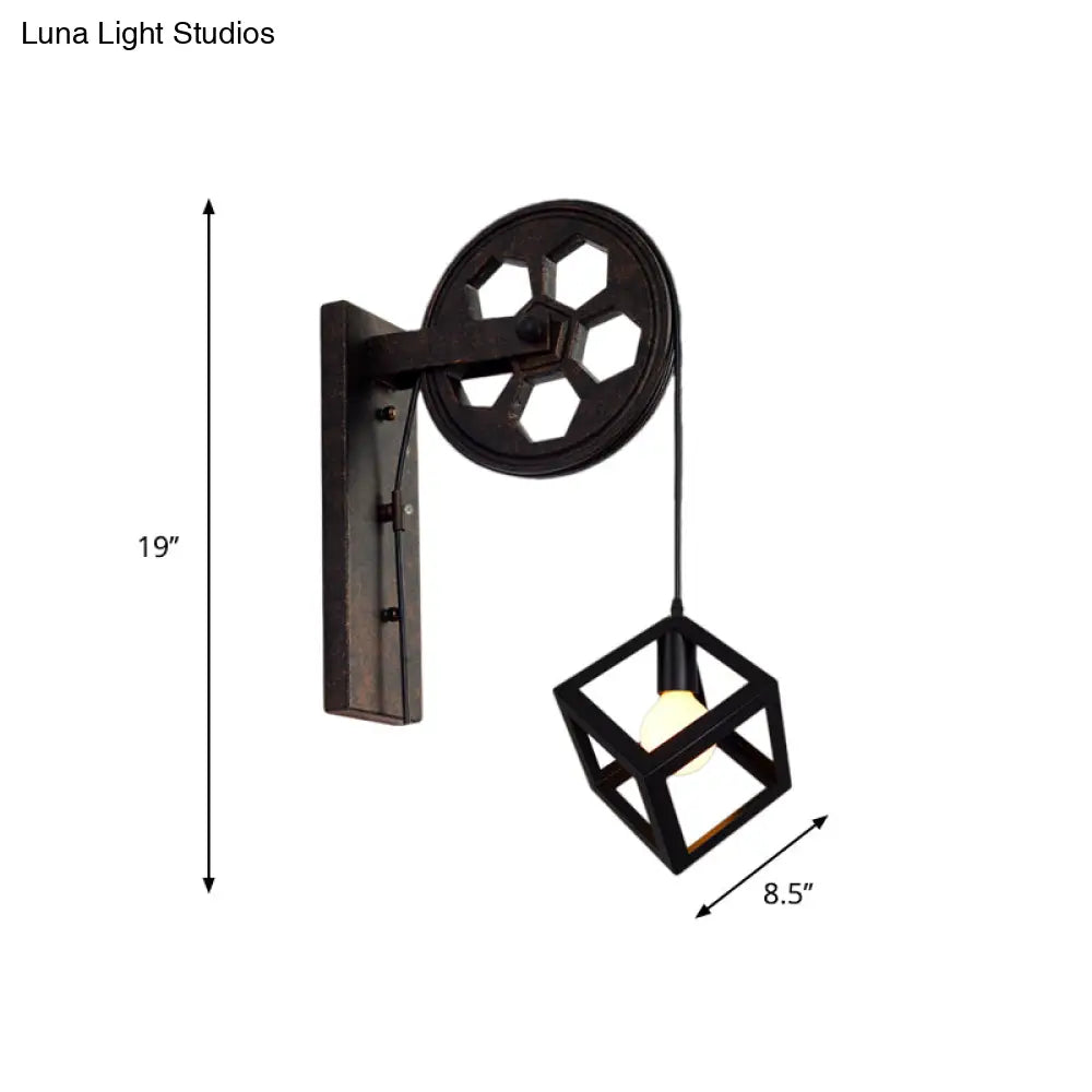 Vintage Industrial Black Wall Sconce Light With Wrought Iron Cage - Farmhouse Lighting