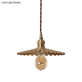 Vintage Industrial Brass Pendant Light - Scalloped Hanging Lamp For Dining Table