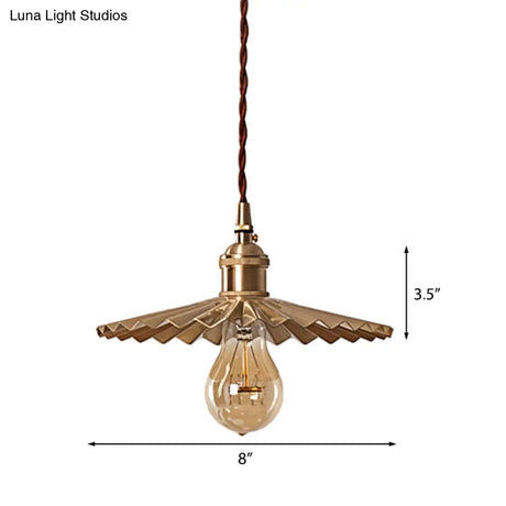 Vintage Industrial Brass Pendant Light - Scalloped Hanging Lamp For Dining Table