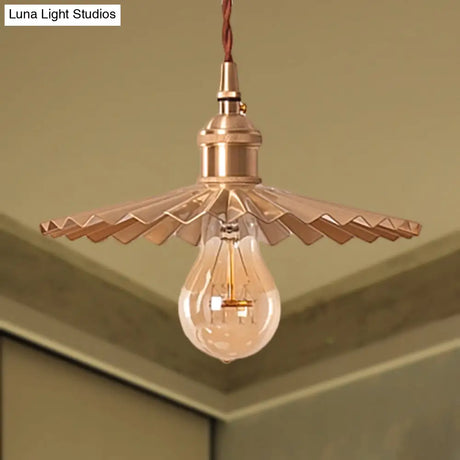 Vintage Industrial Brass Pendant Light - Scalloped Hanging Lamp For Dining Table