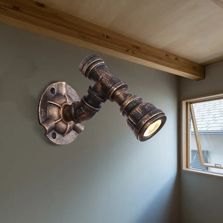 Vintage Industrial Bronze Wall Lamp - 1 Head Water Pipe Sconce For Corridor / D
