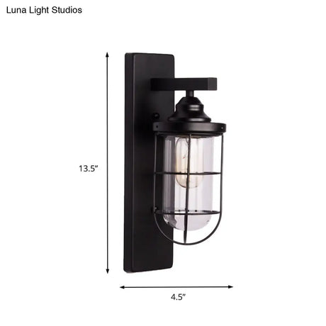 Vintage Industrial Clear Glass Sconce Wall Lamp - Black Vase/Birdcage/Oval Corridor Design