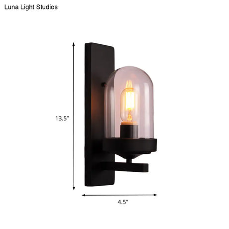 Vintage Industrial Clear Glass Sconce Wall Lamp - Black Vase/Birdcage/Oval Corridor Design