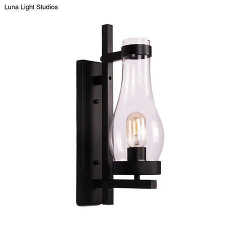 Vintage Industrial Clear Glass Sconce Wall Lamp - Black Vase/Birdcage/Oval Corridor Design
