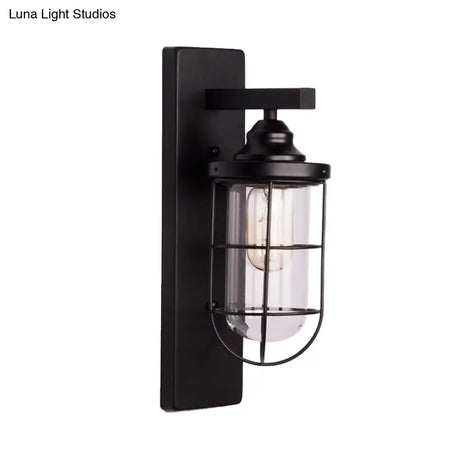 Vintage Industrial Clear Glass Sconce Wall Lamp - Black Vase/Birdcage/Oval Corridor Design