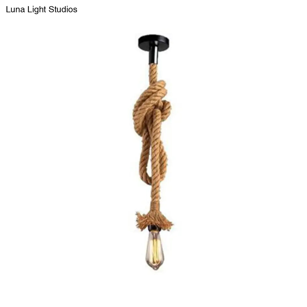 Vintage Industrial Pendant Light With Natural Rope And Exposed Bulb - Perfect For Restaurants