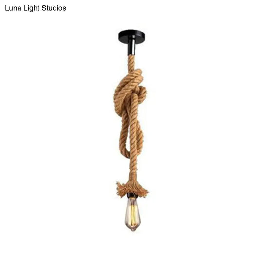 Vintage Industrial Pendant Light With Natural Rope And Exposed Bulb - Perfect For Restaurants