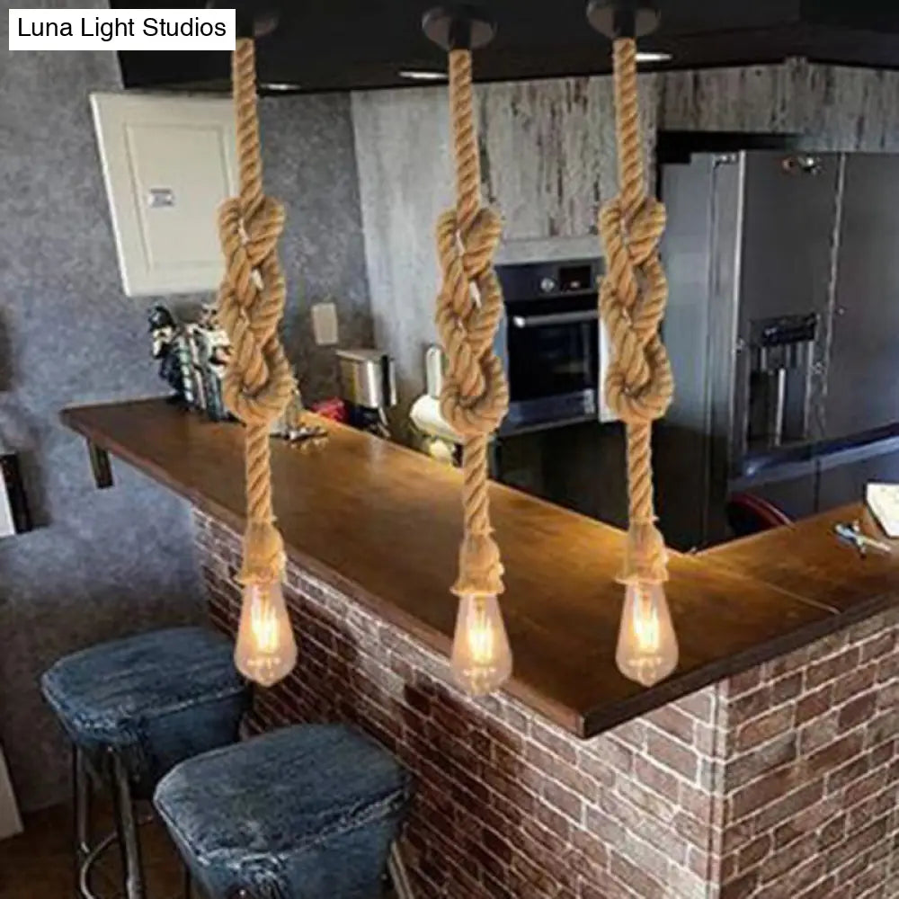Vintage Industrial Pendant Light With Natural Rope And Exposed Bulb - Perfect For Restaurants 1 /