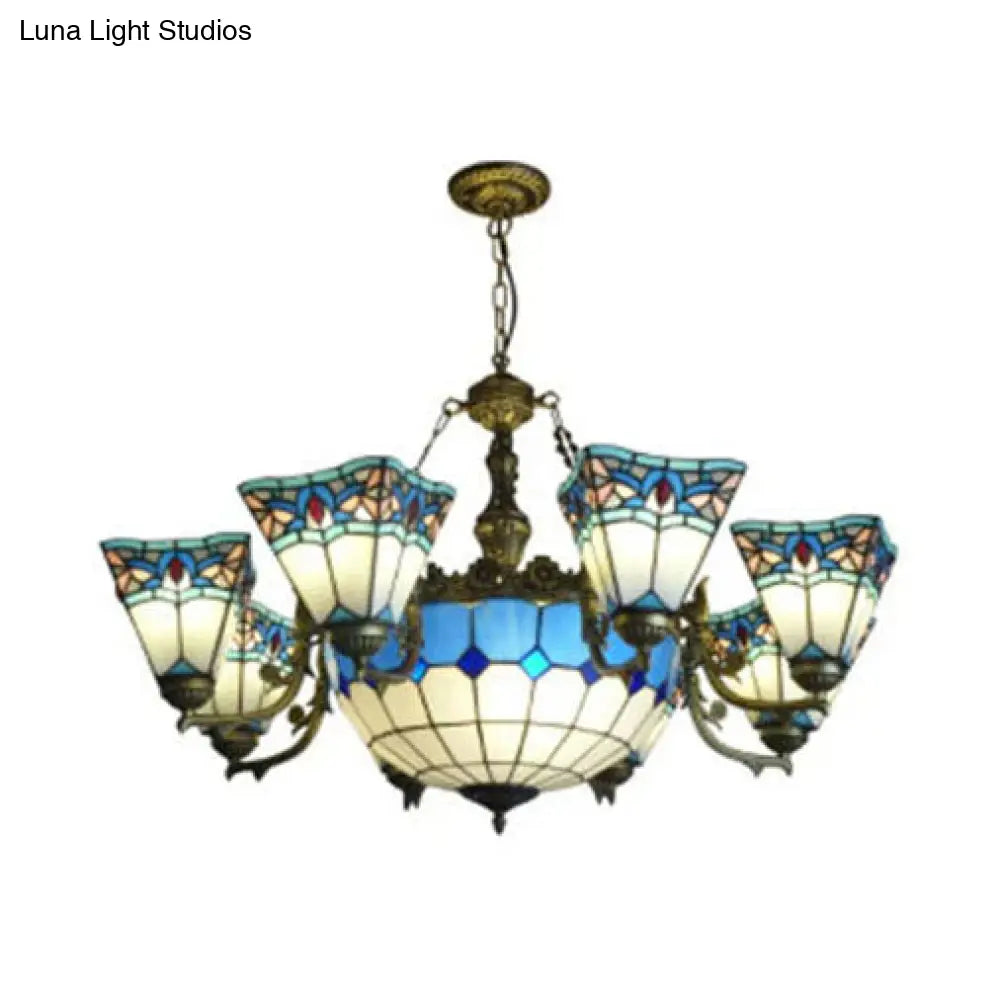 Geometric Stained Glass Pendant Light With 9 Industrial Vintage Lights For Living Room Suspension