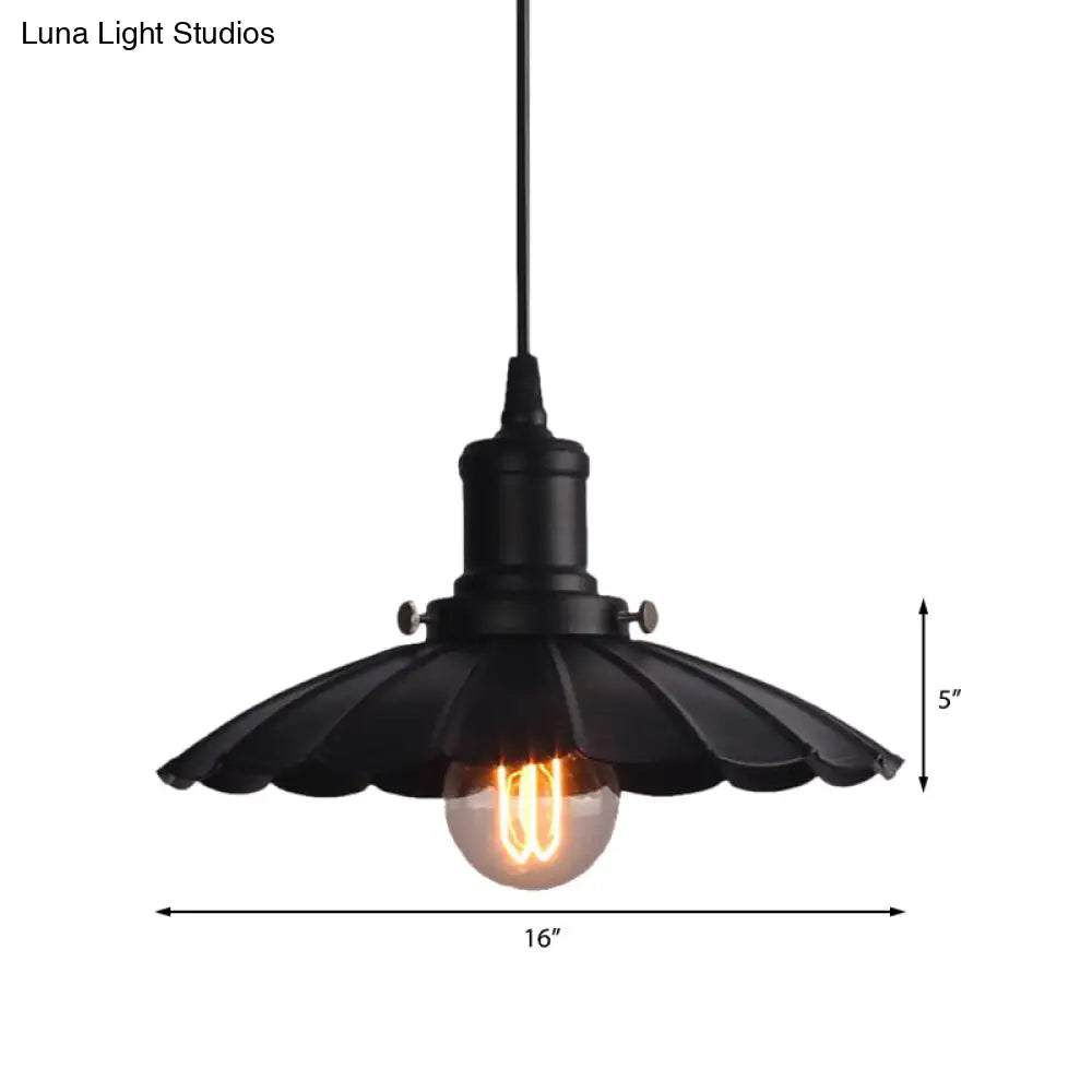 Vintage Industrial Hanging Lamp Black Scalloped Metal Indoor Ceiling Light Fixture 1-Bulb