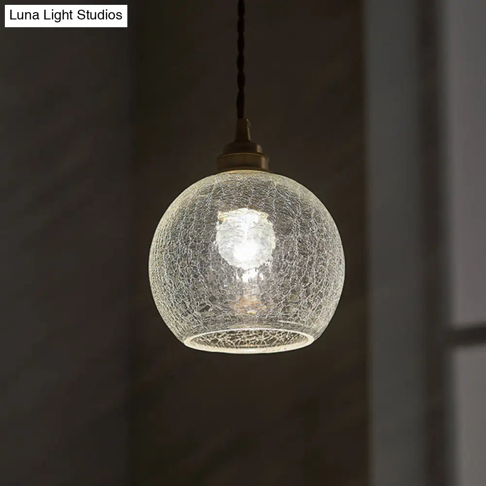 Vintage Industrial Hanging Lamp With Crackled Glass - 1-Light Spherical Pendant For Living Room