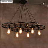 Vintage Industrial Hanging Light With Wheel Design And Multiple Heads - Black/Rust Metal Ceiling