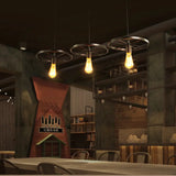 Vintage Industrial Hanging Light With Wheel Design And Multiple Heads - Black/Rust Metal Ceiling