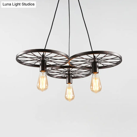 Vintage Industrial Hanging Light With Wheel Design And Multiple Heads - Black/Rust Metal Ceiling