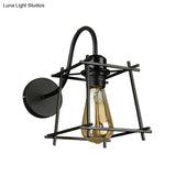 Vintage Industrial Metal Cage Wall Sconce - Square/Diamond Design Black Finish