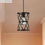 Vintage Industrial Metal Pendant Light With Stylish Black Cage Shade - Dining Room Hanging Lamp